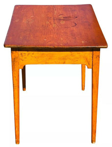 19TH C ANTIQUE COUNTRY PRIMITIVE PUMPKIN PINE 1 DRAWER TAVERN / TAP TABLE