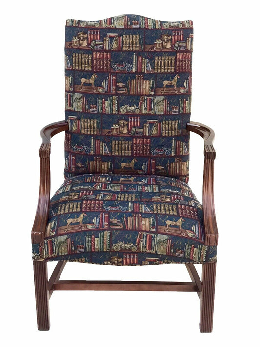 20TH C CHIPPENDALE ANTIQUE STYLE LIBRARY ARM CHAIR / LOLLING CHAIR