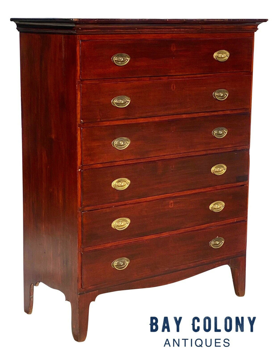 19th C Antique Cherry 6 Drawer Hepplewhite Dresser / Tall Chest