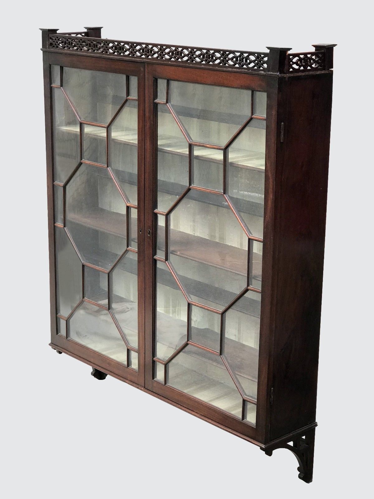 19TH C. CENTENNIAL CHINESE CHIPPENDALE STYLE FRETWORK HANGING CABINET / CUPBOARD