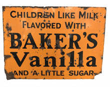 Load image into Gallery viewer, 20TH C ANTIQUE AMERICANA PORCELAIN ENAMEL METAL BAKERS VANILLA ADVERTISING SIGN