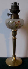 Load image into Gallery viewer, ANTIQUE SIGNED KOSMOS BRENNER PEG OIL LAMP PAINTED ART GLASS PONTIL 19TH CENTURY