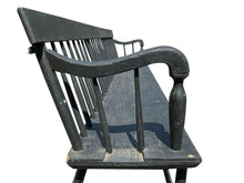Load image into Gallery viewer, 19TH C ANTIQUE BLACK PAINTED COUNTRY PRIMITIVE FARMHOUSE DEACONS BENCH ~ 8 FEET