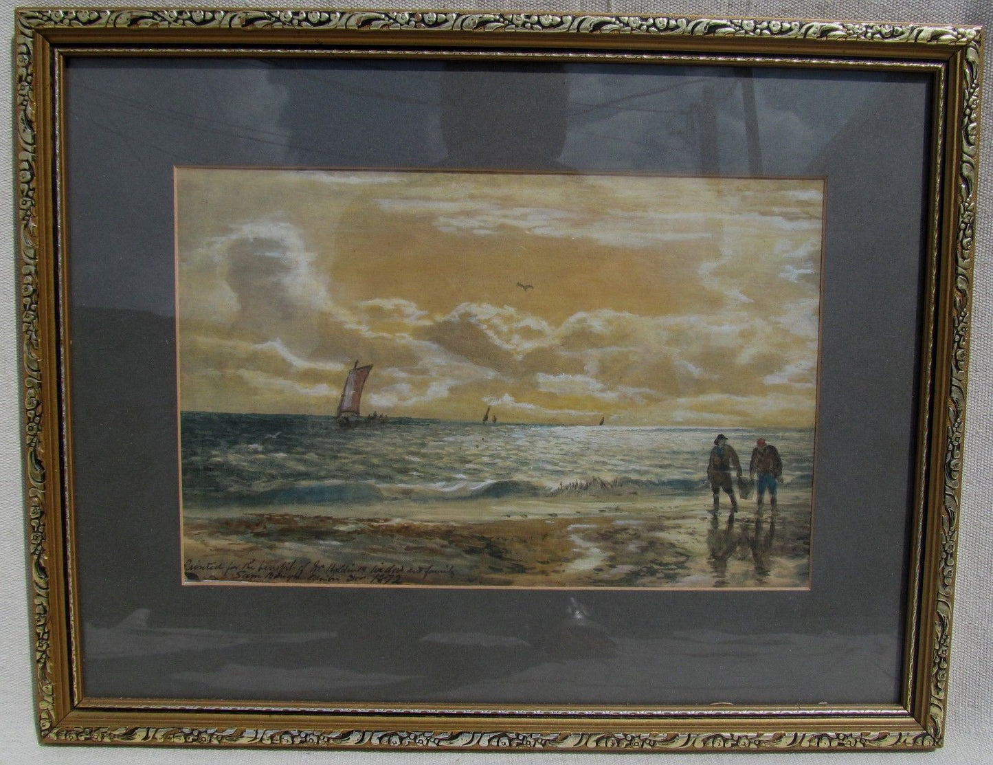 19TH CT 1872 DATED WATERCOLOR MARITIME PAINTING BY SAM BOUGH "THE KELP GATHERS"
