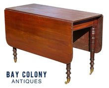 Load image into Gallery viewer, 19th C Antique Sheraton Boston Mahogany Drop Leaf Dining Table