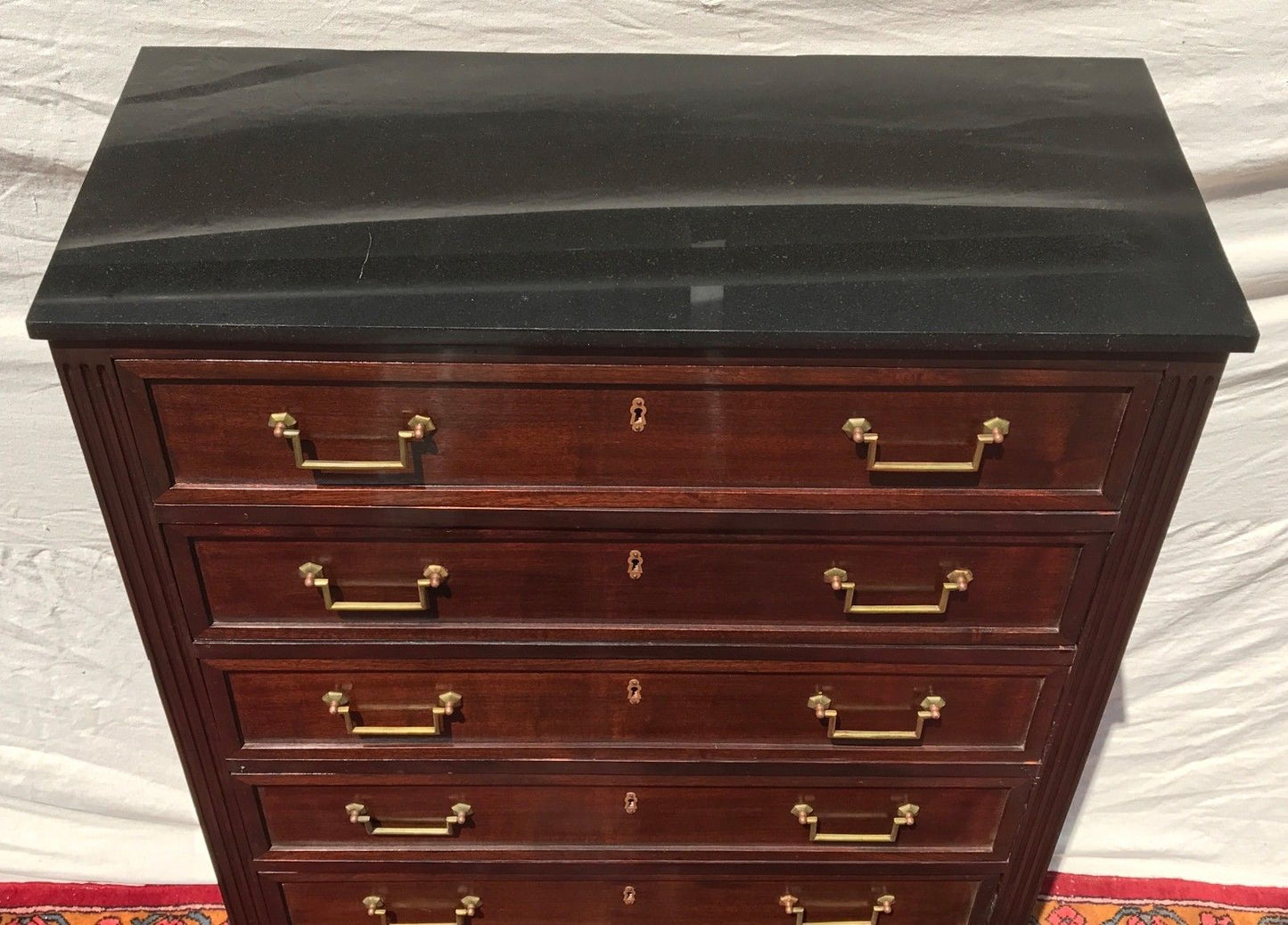 RARE FINE FRENCH DIRECTOIRE STYLED 7 DRAWER MARBLE TOPPED TALL CHEST-PRICE CUT!