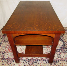 Load image into Gallery viewer, RARE SIZED 48&quot; MISSION OAK CRAFTSMAN DESK W/ ARTS &amp; CRAFTS BRASS PULLS-NICE COND