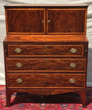 Load image into Gallery viewer, CIRCA 1810 MASSACHUSETTS HEPPLEWHITE MAHOGANY &amp; TIGER MAPLE INLAID LADIES DESK