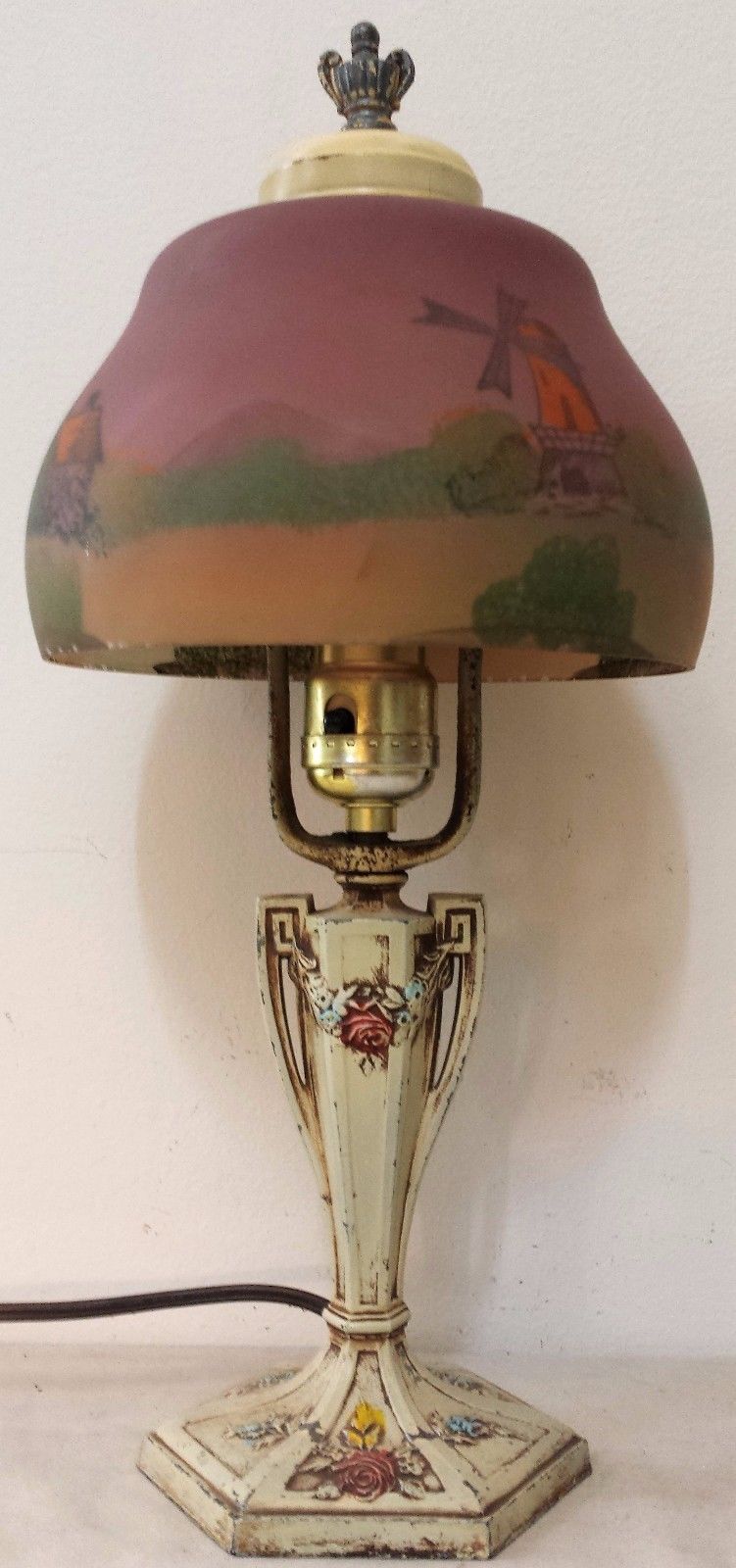 ORIGINAL MOE BRIDGES ART NOUVEAU REVERSE PAINTED LAMP