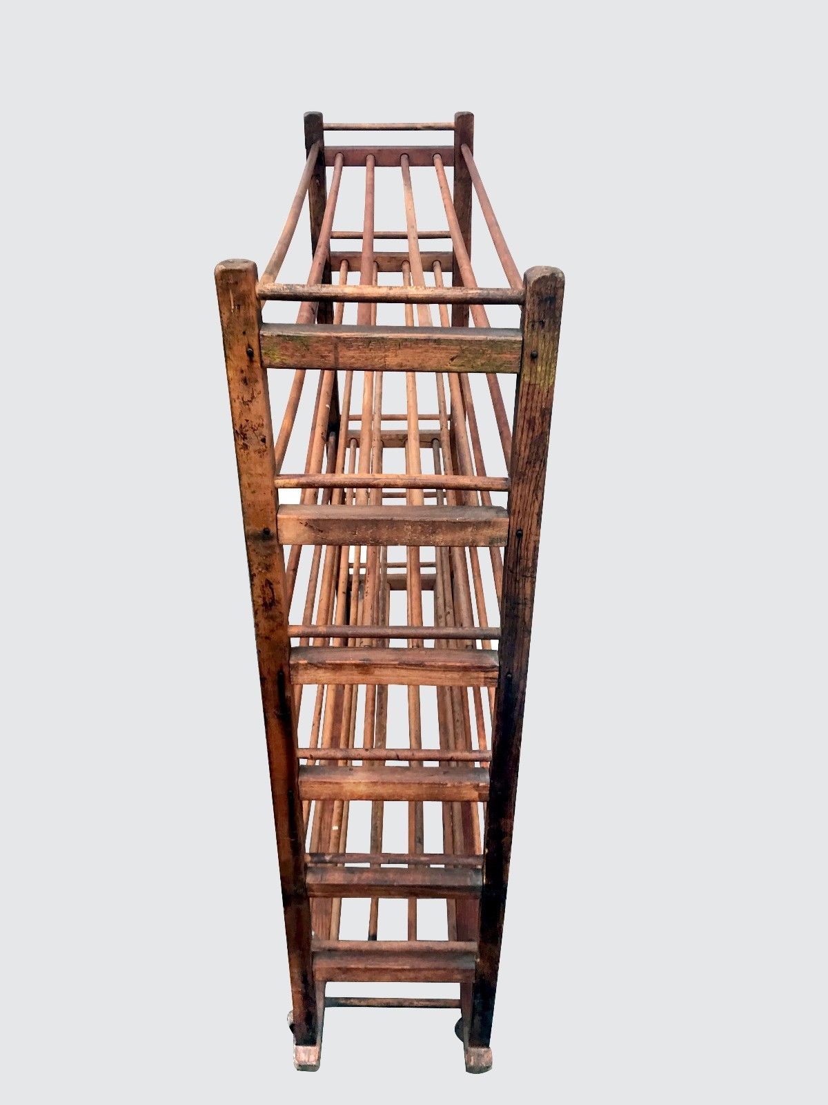 19TH CENTURY AMERICAN OAK INDUSTRIAL SHOE RACK WITH SIX TIERS-GREAT FOR WINES