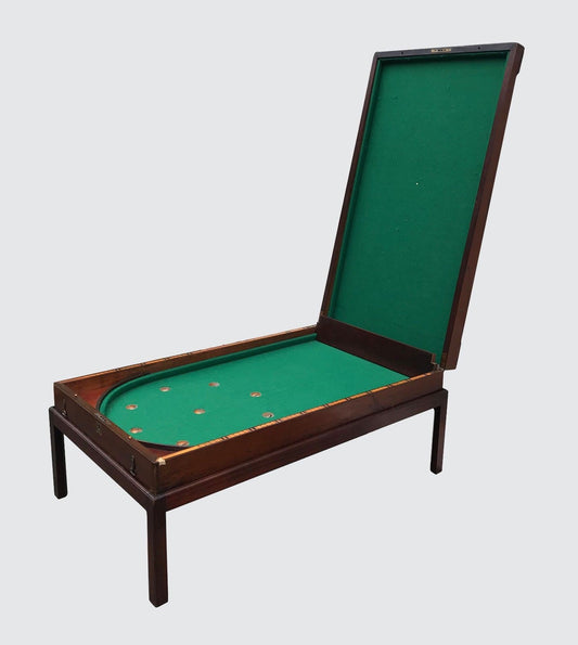 EXCEPTIONAL 19TH C MAHOGANY BAGATELLE PARLOR TABLE GAME ON FITTED FRAME