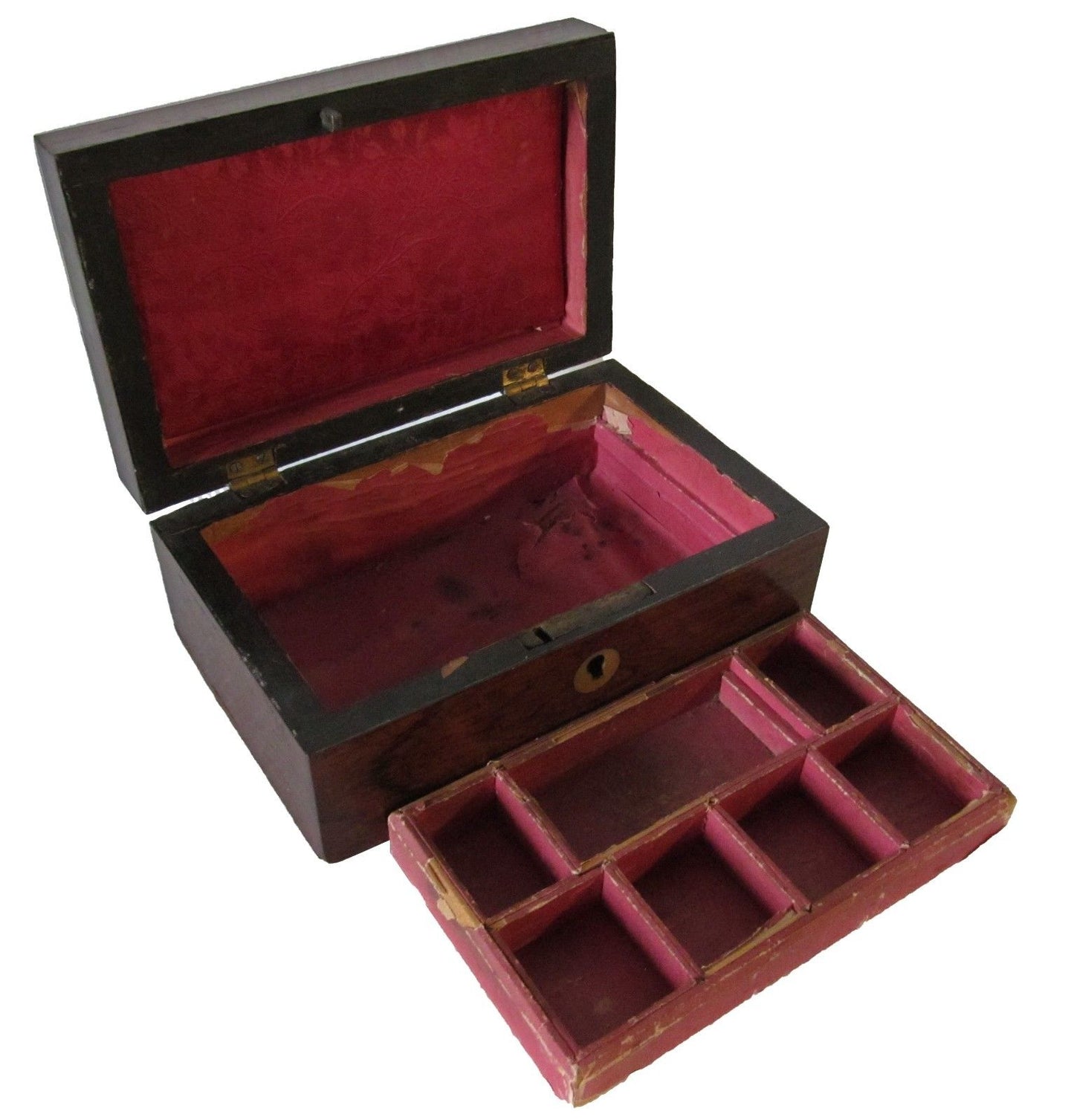 19TH CENTURY ENGLISH VICTORIAN ROSEWOOD & MOTHER OF PEARL INLAID JEWELRY BOX