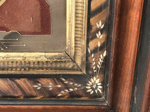 VICTORIAN WALNUT FRAME WITH MOTHER OF PEARL & GRAIN PAINTED ZEBRA WOOD DESIGN