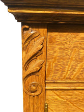 Load image into Gallery viewer, 19TH C ANTIQUE VICTORIAN TIGER OAK HAT BOX DRESSER / TALL CHEST