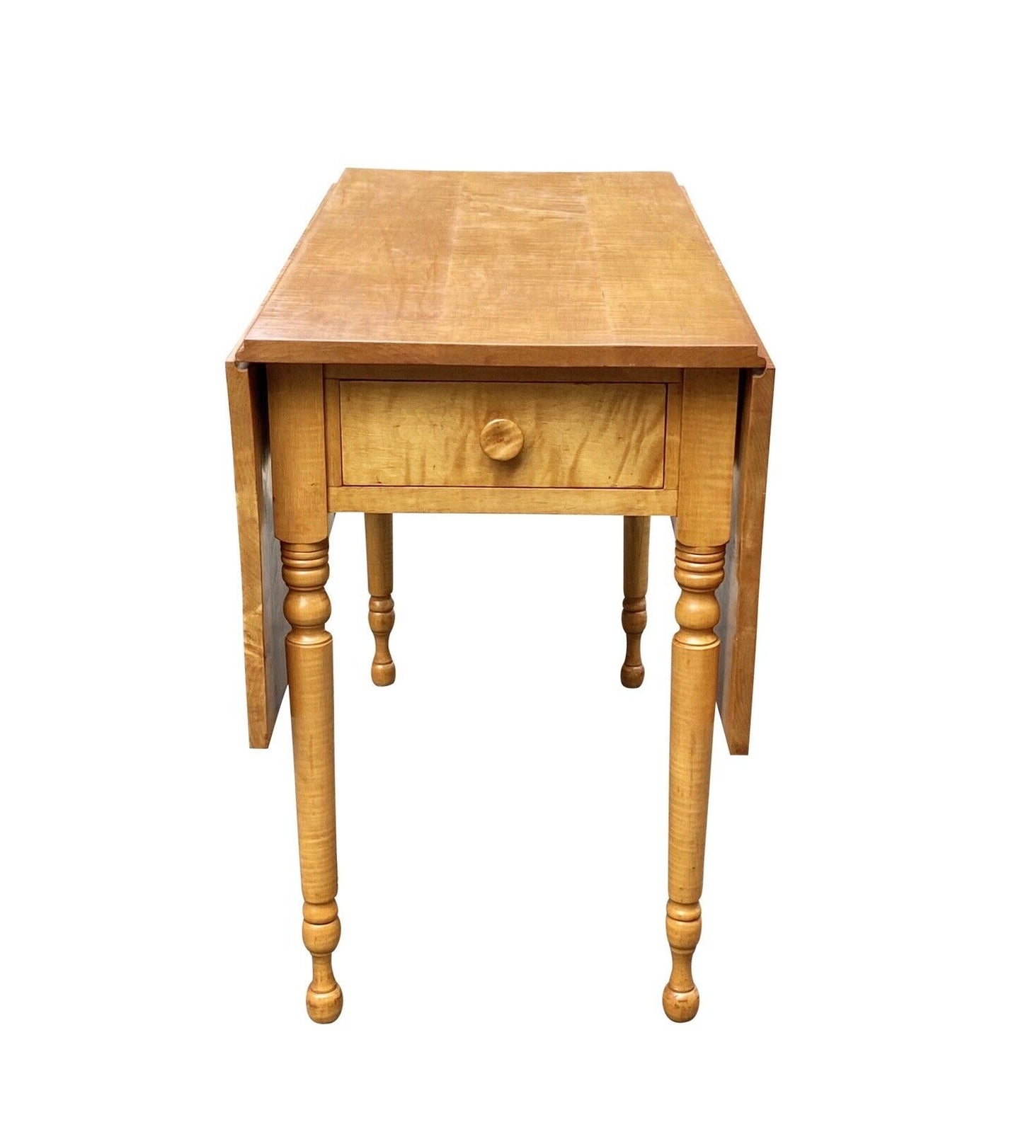 Vintage Federal Style Tiger Maple Dropleaf Dining Table With Rare Single Drawer