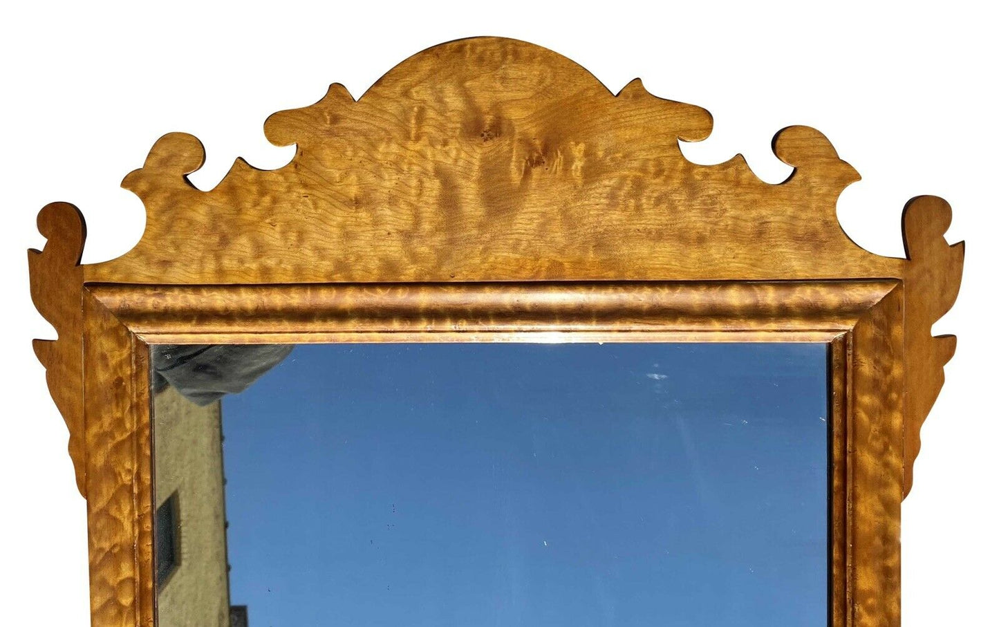 20th C Chippendale Antique Style Birds Eye Maple Wall Mirror