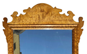 20th C Chippendale Antique Style Birds Eye Maple Wall Mirror