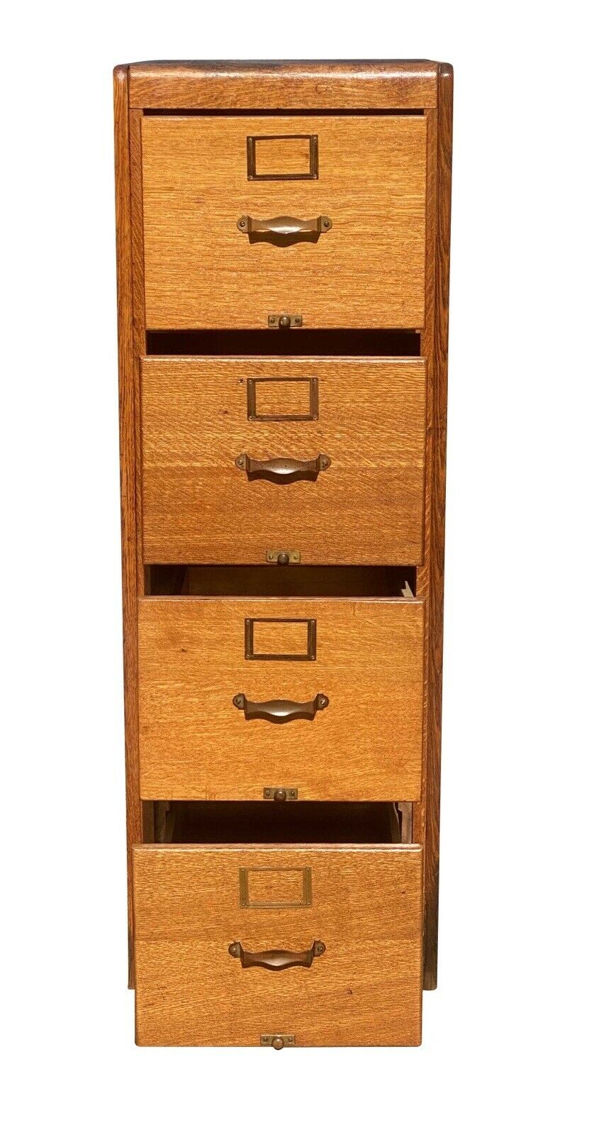 20th C Antique Arts & Crafts Tiger Oak Four Drawer File Cabinet - Library Bureau