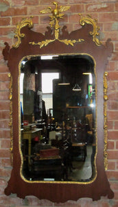 CHIPPENDALE STYLED LARGE CONSTITUTIONAL MIRROR WITH GOLD GILT HO HO PHOENIX BIRD