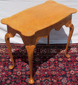 ULTRA HIGH QUALITY SOLID TIGER MAPLE QUEEN ANNE STYLED TEA TABLE ON PAD FEET