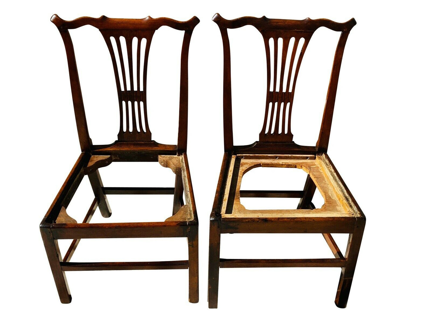 18TH C PAIR OF ANTIQUE MAHOGANY CHIPPENDALE NEEDLEPOINT SEAT SIDE CHAIRS