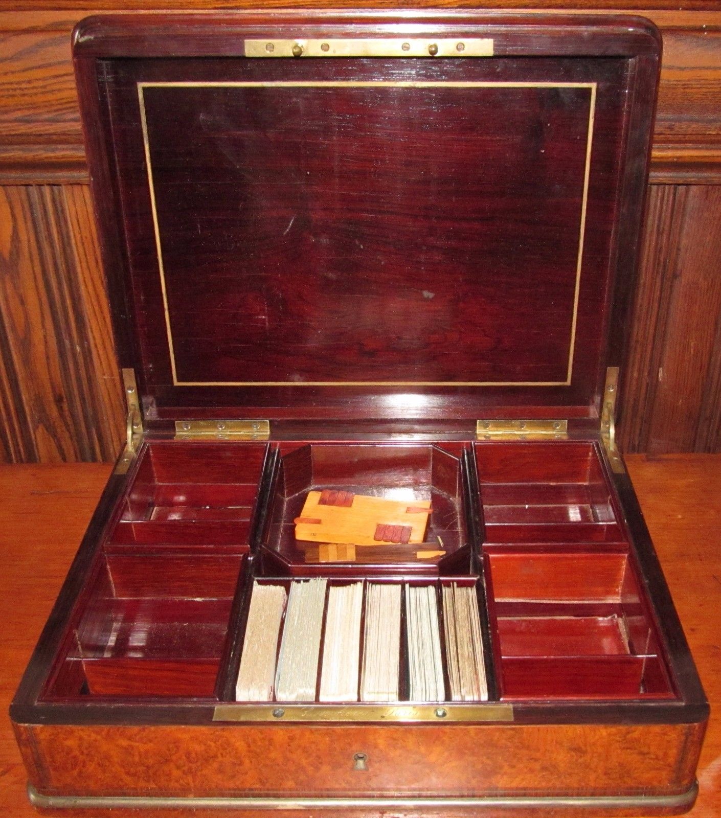 EXCEPTIONAL FRENCH INLAID CARPATHIAN BURLED ELM GAME BOX BY SUSSE FERES PARIS