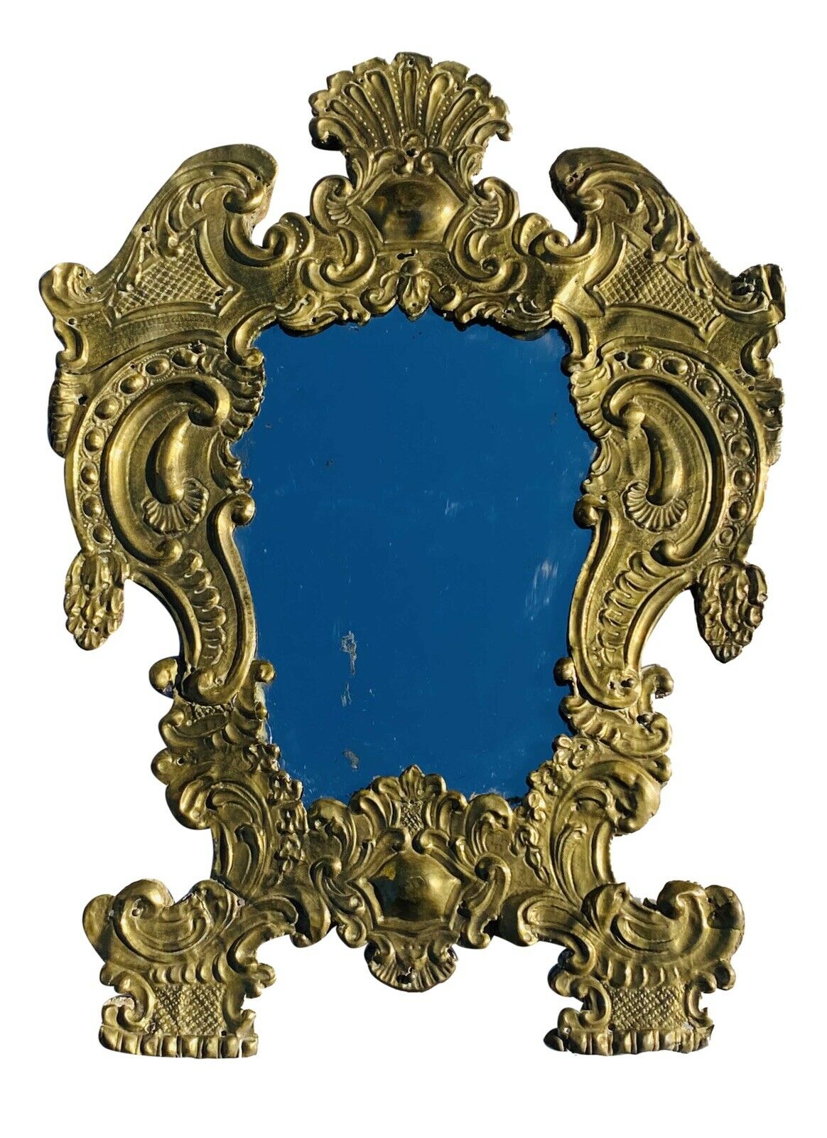 18th C Pair of Antique Dutch Embossed Brass Repousse Wall Mirrors Dated 1747