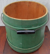Load image into Gallery viewer, 19TH CENTURY SHAKER HANDLED BUCKET IN GREEN PAINT WITH BIG FINGER LAPPED JOINTS