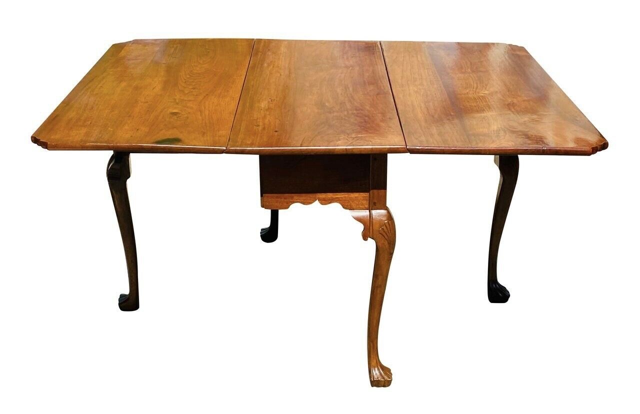 18th C Antique Pennsylvania Walnut Drop Leaf Dining Table With Trifid Feet