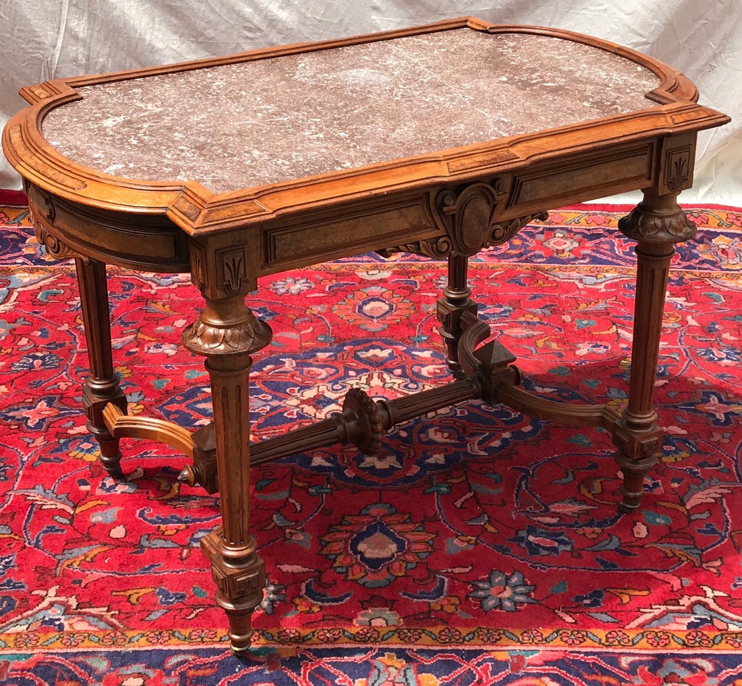 LARGE VICTORIAN MARBLE TOPPED CENTER TABLE ATTRIBUTED TO THOMAS BROOKS