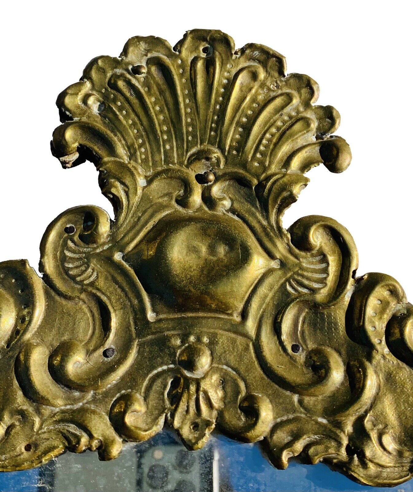 18th C Pair of Antique Dutch Embossed Brass Repousse Wall Mirrors Dated 1747