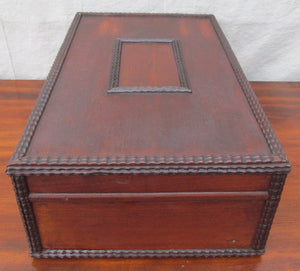 LOVELY FEDERAL PERIOD MAHOGANY RIBBON CARVED BOX WITH HEART SHAPED ESCUTCHEON