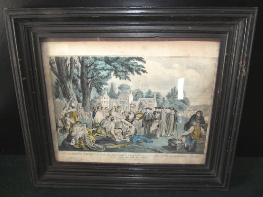 CURRIER'S "WILLIAM PENN'S TREATY" LATE 19TH CENTURY PRINT IN ORIGINAL FRAME