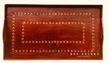 Load image into Gallery viewer, 19TH C FEDERAL PERIOD ANTIQUE MAHOGANY CHEVRON INLAY BUTLERS SERVING TRAY