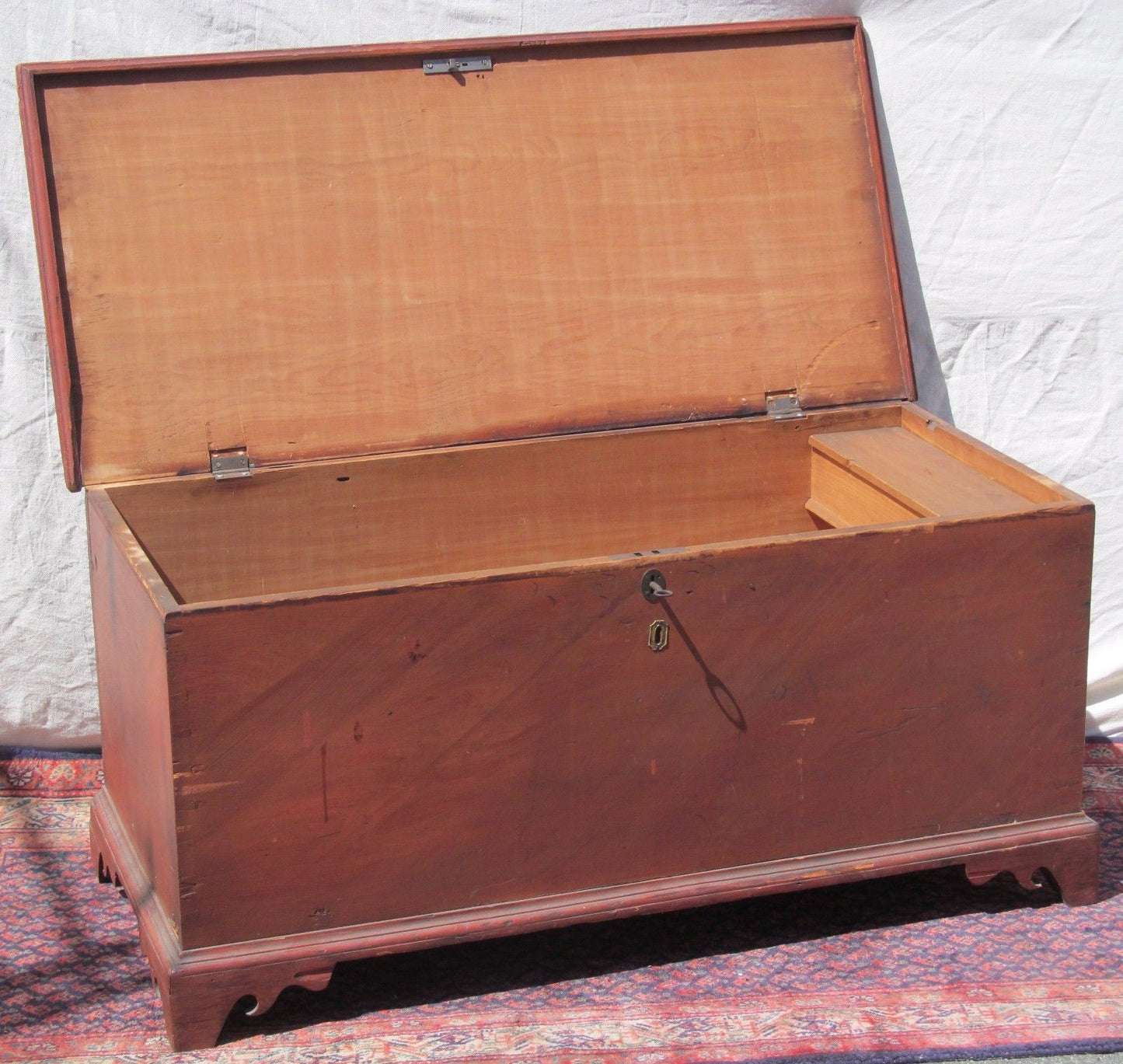 EARLY 19TH CENTURY CHIPPENDALE STYLE PAINTED BLANKET CHEST ON BRACKET FEET