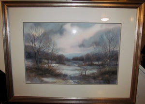 FINELY EXECUTED WATERCOLOR LANDSCAPE PAINTING "WINTER THAW" SIGNED