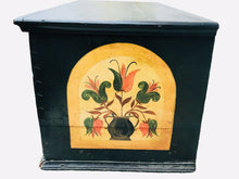 Load image into Gallery viewer, 18TH C ANTIQUE CHIPPENDALE 6 BOARD PAINTED BLANKET BOX ~ PENNSYLVANIA FOLK PAINT