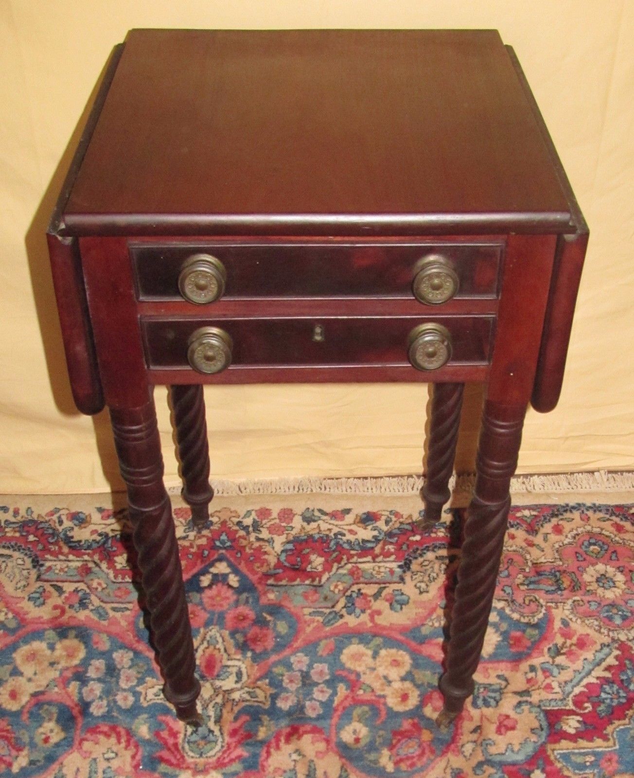 FINE SHERATON PERIOD DIMINUTIVE SALEM MASSACHUSETTS MAHOGANY WORK TABLE-ORIGINAL