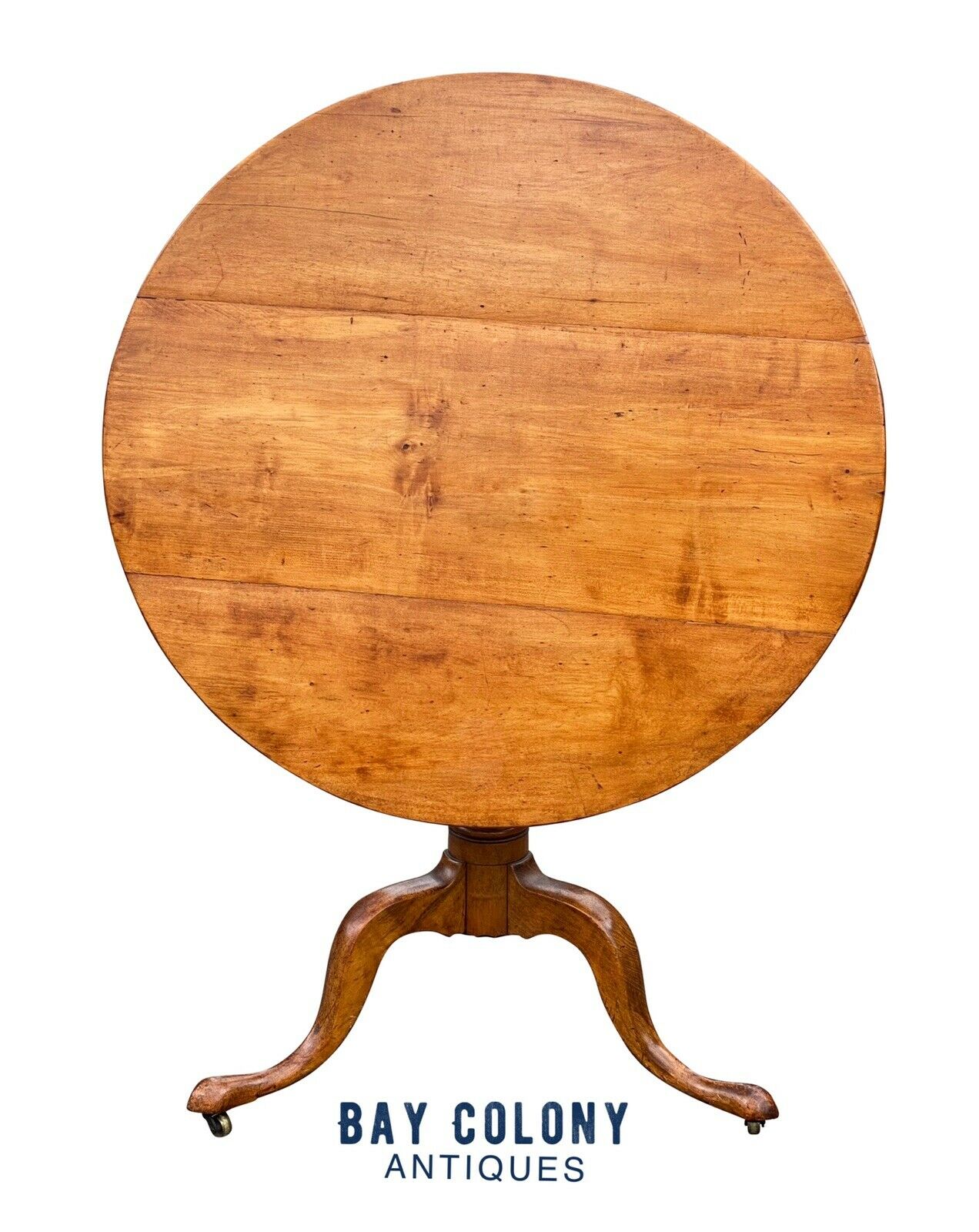 18th C Antique Queen Anne Pear Wood Tilt Top Tea Table