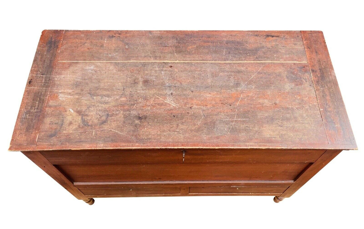 19th C Antique Federal Period Red Wash Blanket Box With 2 Drawers