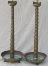 Load image into Gallery viewer, 27&quot; TALL  MONUMENTAL ARTS &amp; CRAFTS BRASS ANTIQUE CANDLESTICKS WITH FOOTED BASES