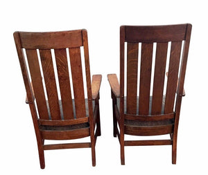 PAIR OF ANTIQUE ARTS & CRAFTS MISSION OAK BILLIARDS CHAIRS