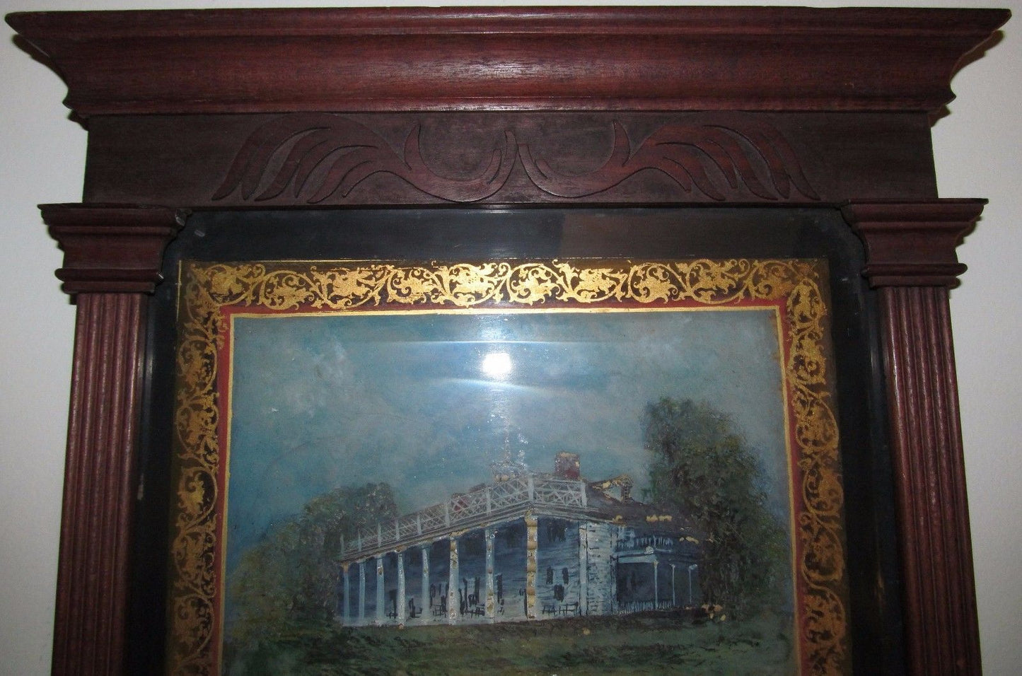 EARLY 19TH CENTURY FEDERAL REVERSE PAINTED MIRROR DEPICTING MOUNT VERNON