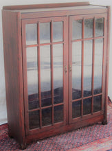 Load image into Gallery viewer, ARTS &amp; CRAFTS DOUBLE GLASS DOOR BOOKCASE WITH LATTICE WORK DOORS