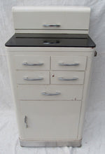 Load image into Gallery viewer, ART DECO ENAMELED MEDICAL CABINET WITH JET BLACK GLASS TOP BY CERTIFIED