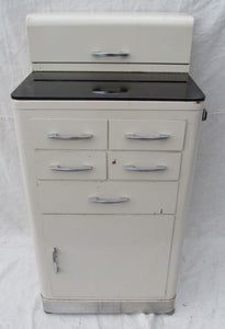 ART DECO ENAMELED MEDICAL CABINET WITH JET BLACK GLASS TOP BY CERTIFIED