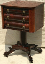 Load image into Gallery viewer, EARLY 19TH C .CLASSICAL MAHOGANY &amp; BIRDS EYE MAPLE LIFT TOP WORK TABLE