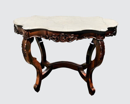 RARE VICTORIAN ROSEWOOD TURTLE TOP PARLOR TABLE WITH EXCEPTIONAL CARVINGS