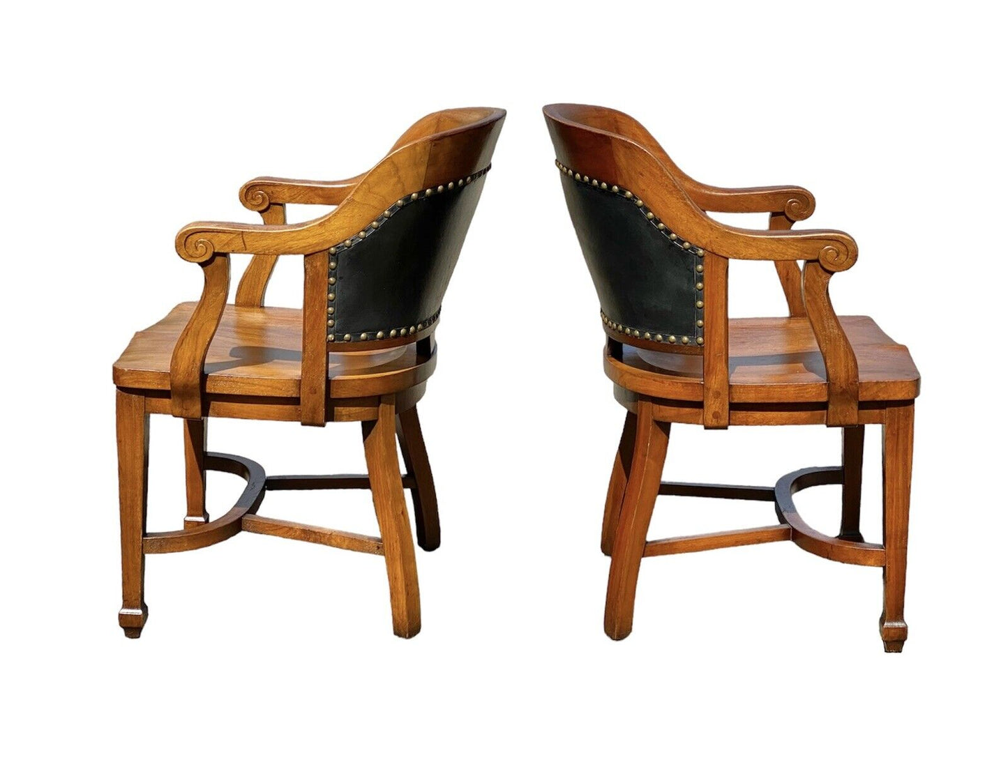 Antique Pair Of Walnut Armchairs with Leather Backs - Milwaukee Chair Company
