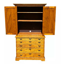 Load image into Gallery viewer, 20TH C CHIPPENDALE ANTIQUE STYLE TIGER MAPLE 6 DRAWER TV CABINET / LINEN PRESS